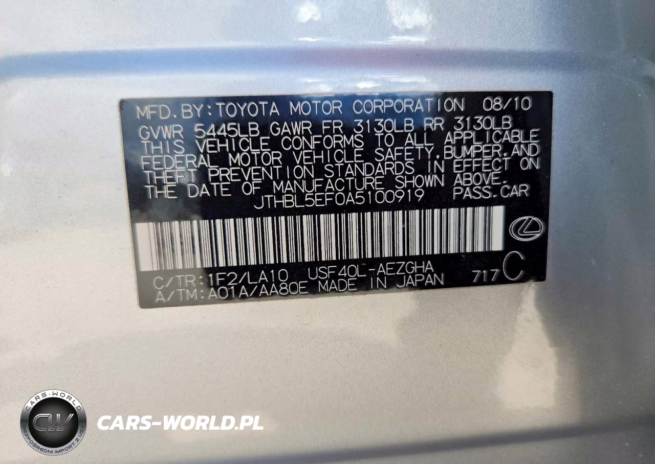 2010 Lexus Ls 460 VIN:JTHBL5EF0A5100919 - 12
