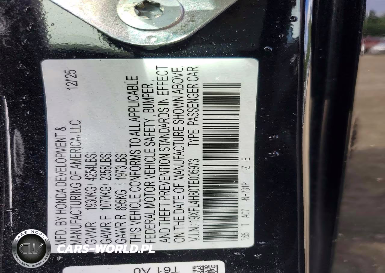 2026 Honda Civic Sport VIN:19XFL4H80TE005973 - 12