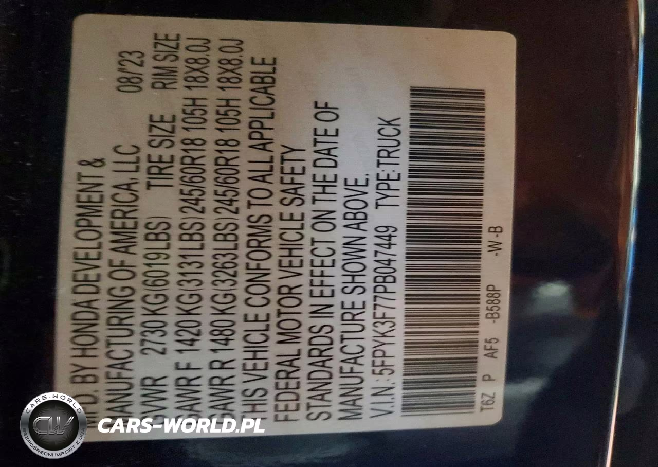 2023 Honda Ridgeline Rtl-E VIN:5FPYK3F77PB047449 - 13