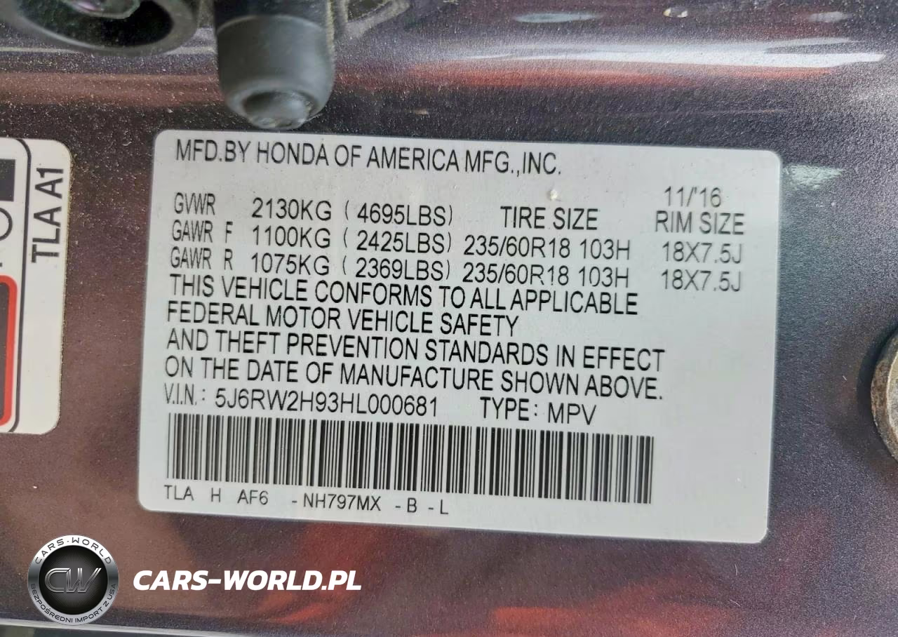 2017 Honda Cr-V Touring VIN:5J6RW2H93HL000681 - 13