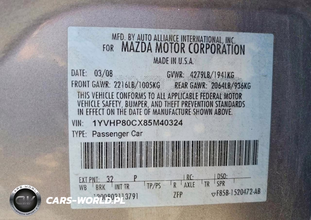 2008 Mazda 6 I VIN:1YVHP80CX85M40324 - 12