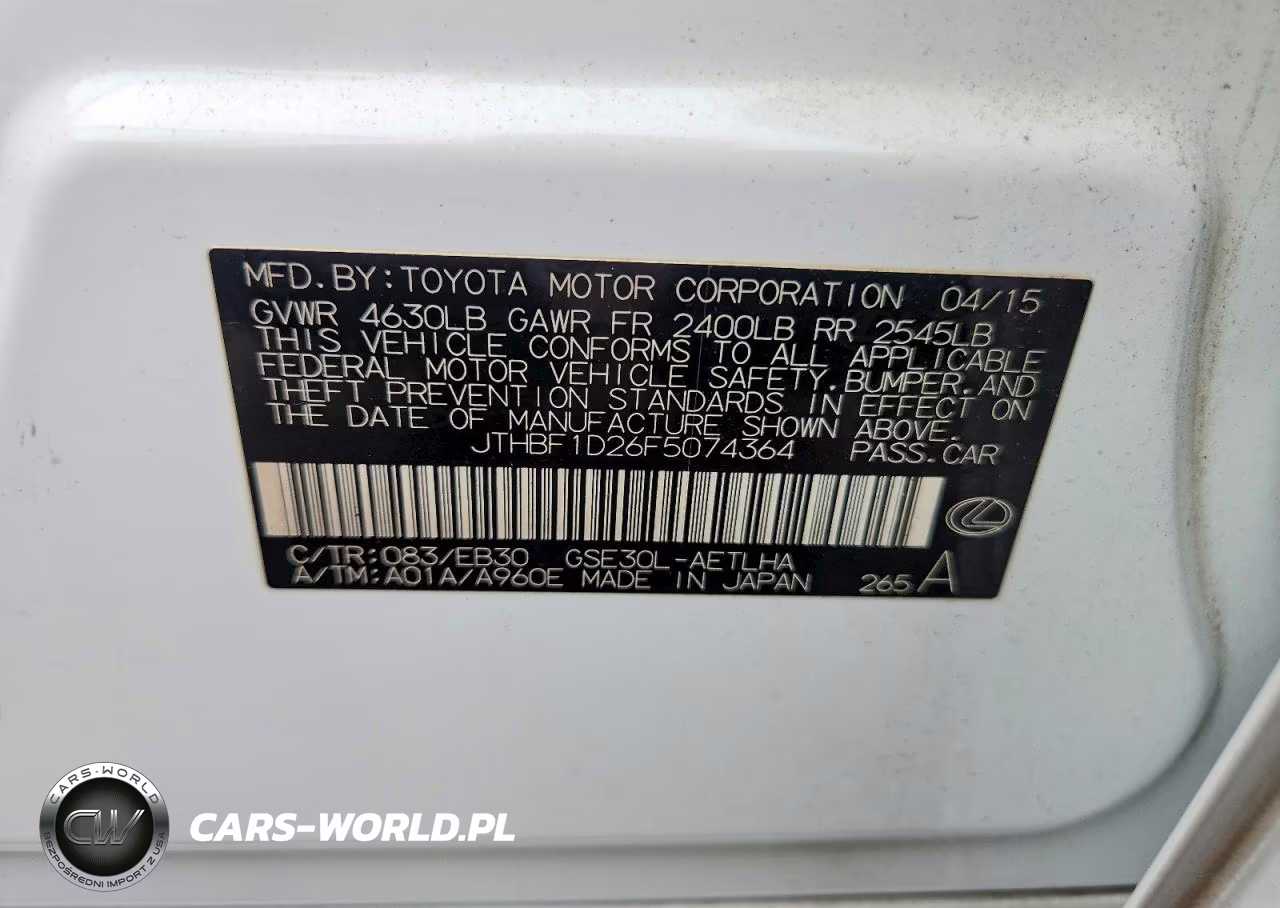 2015 Lexus Is 250 VIN:JTHBF1D26F5074364 - 12