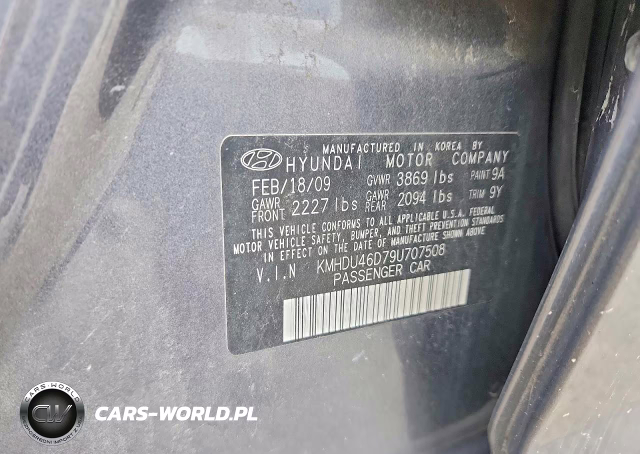 2009 Hyundai Elantra Gls VIN:KMHDU46D79U707508 - 12