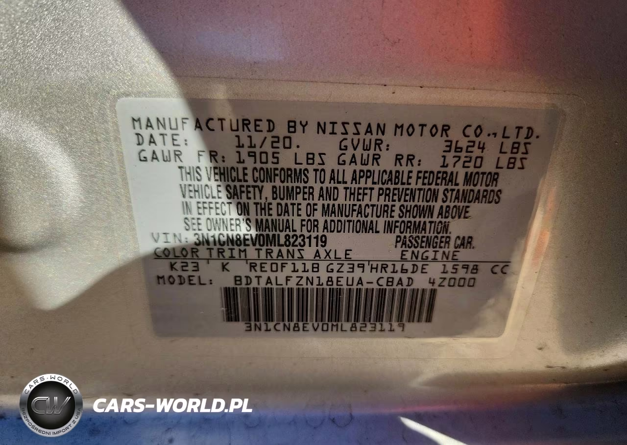2021 Nissan Versa Sv Xtronic Cvt VIN:3N1CN8EV0ML823119 - 12