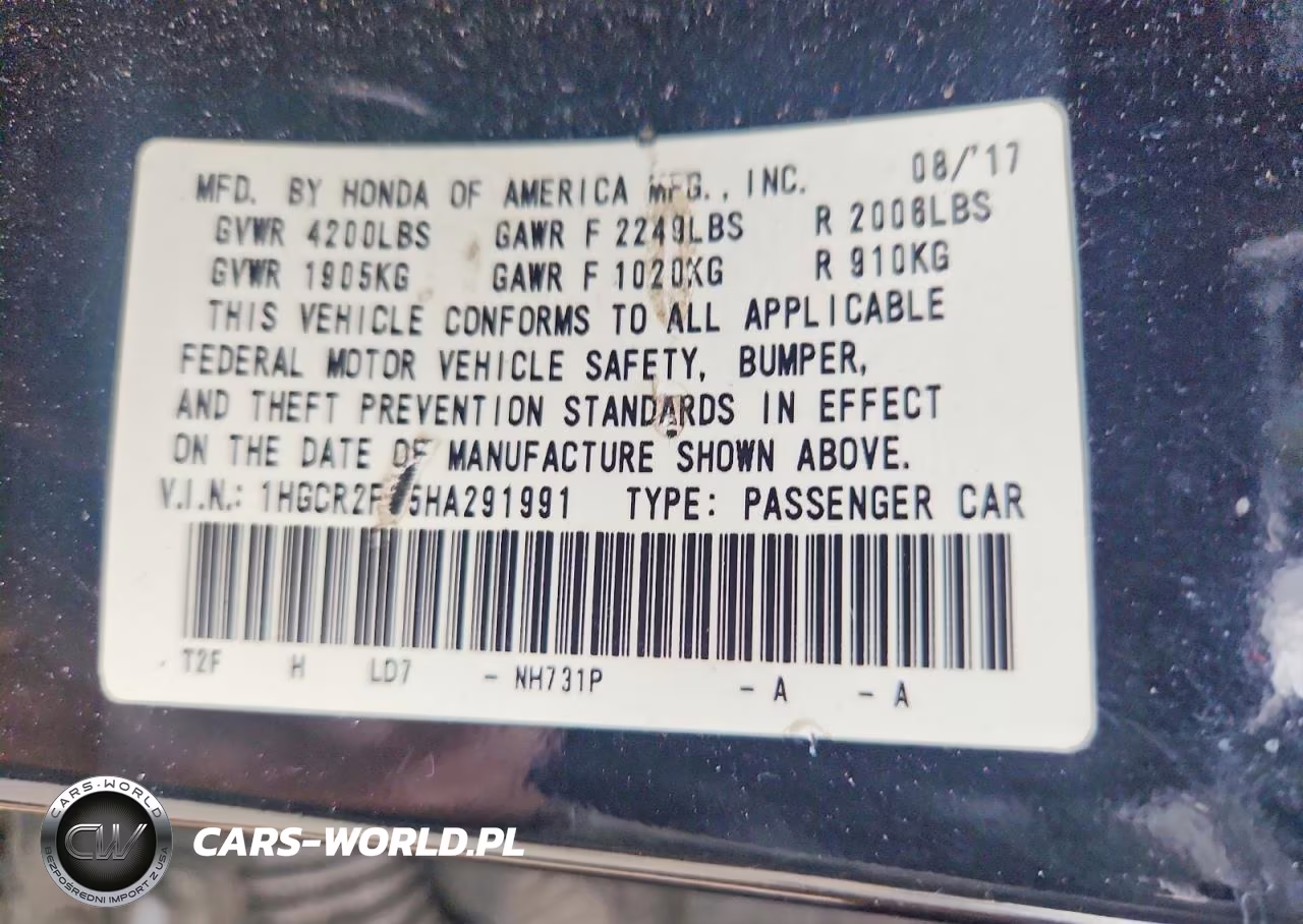 2017 Honda Accord Lx VIN:1HGCR2F35HA291991 - 12