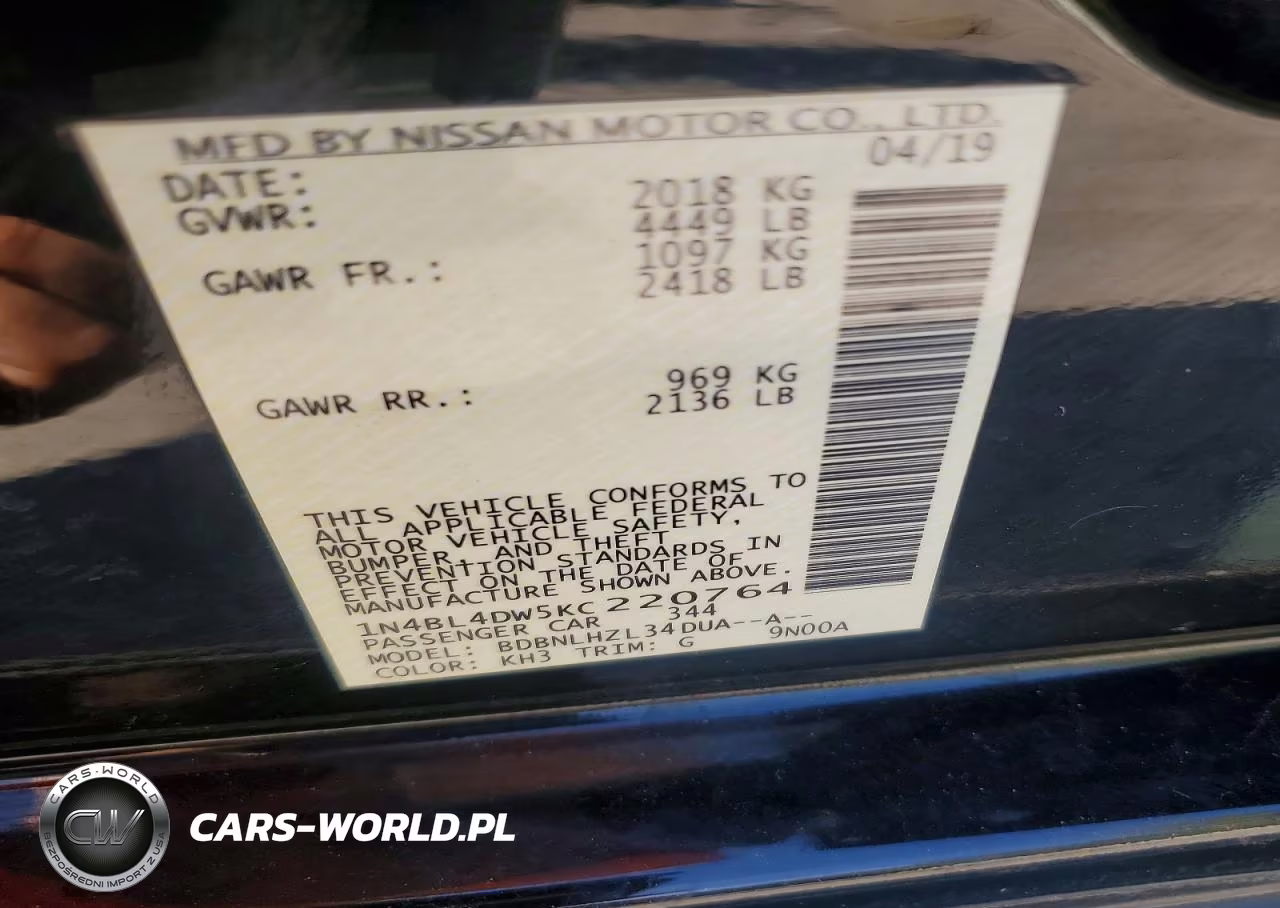 2019 Nissan Altima Sv VIN:1N4BL4DW5KC220764 - 12