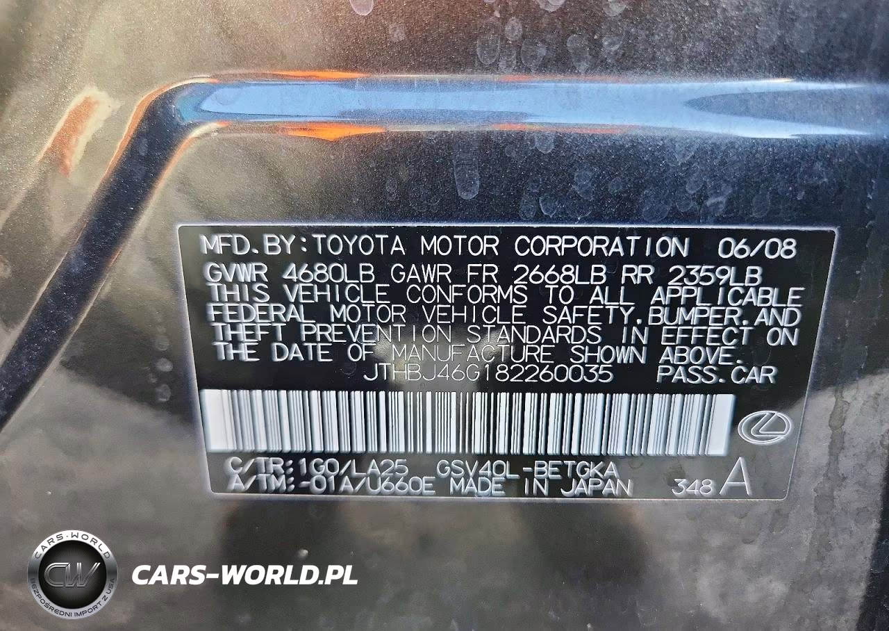 2008 Lexus Es 350 VIN:JTHBJ46G182260035 - 12