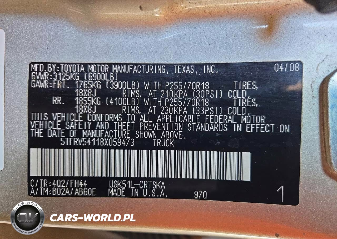 2008 Toyota Tundra Sr5 VIN:5TFRV54118X059473 - 12