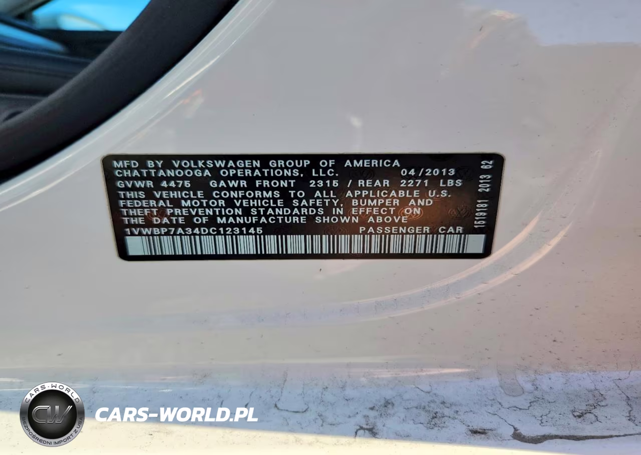 2013 Volkswagen Passat Se VIN:1VWBP7A34DC123145 - 12