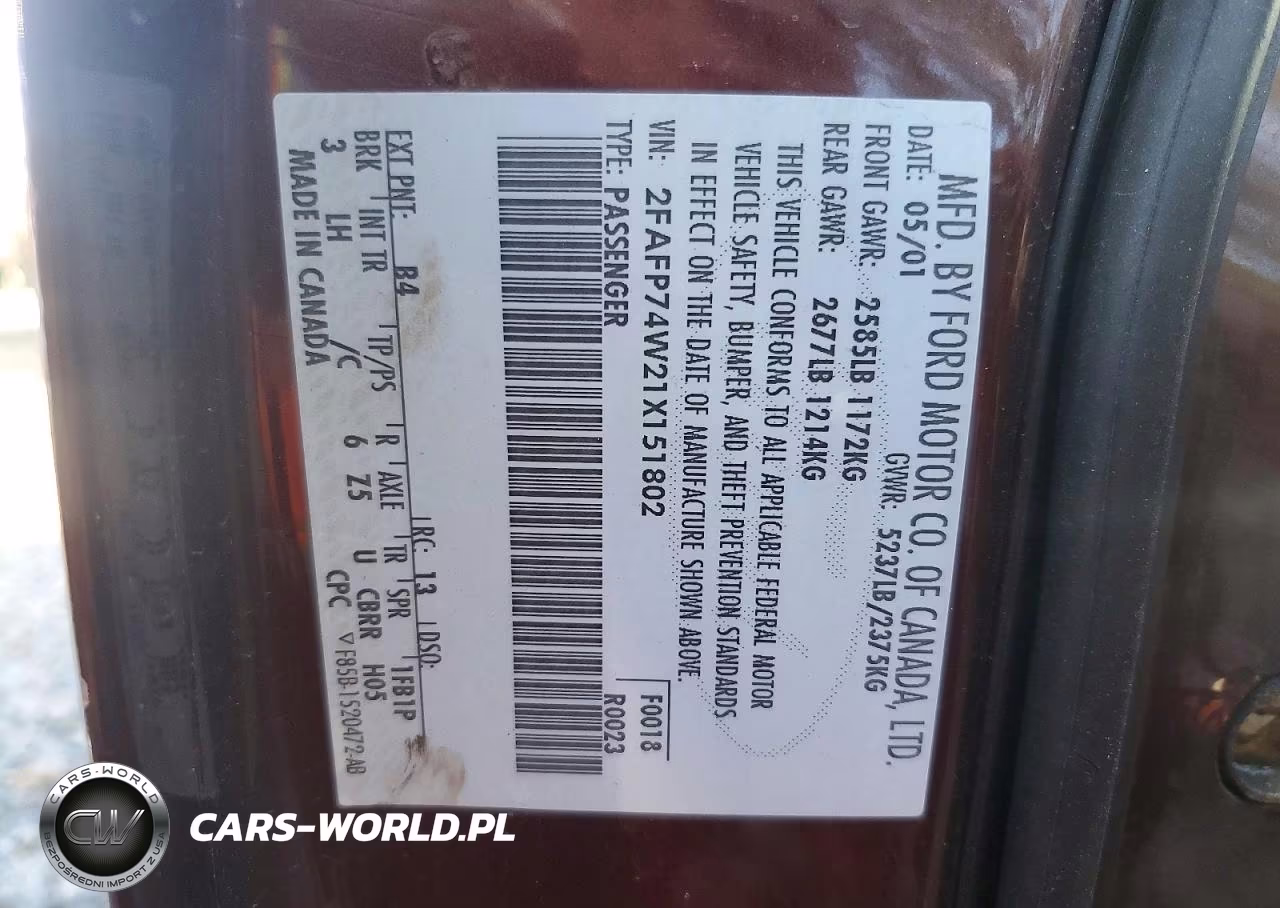 2001 Ford Crown Victoria Lx VIN:2FAFP74W21X151802 - 12