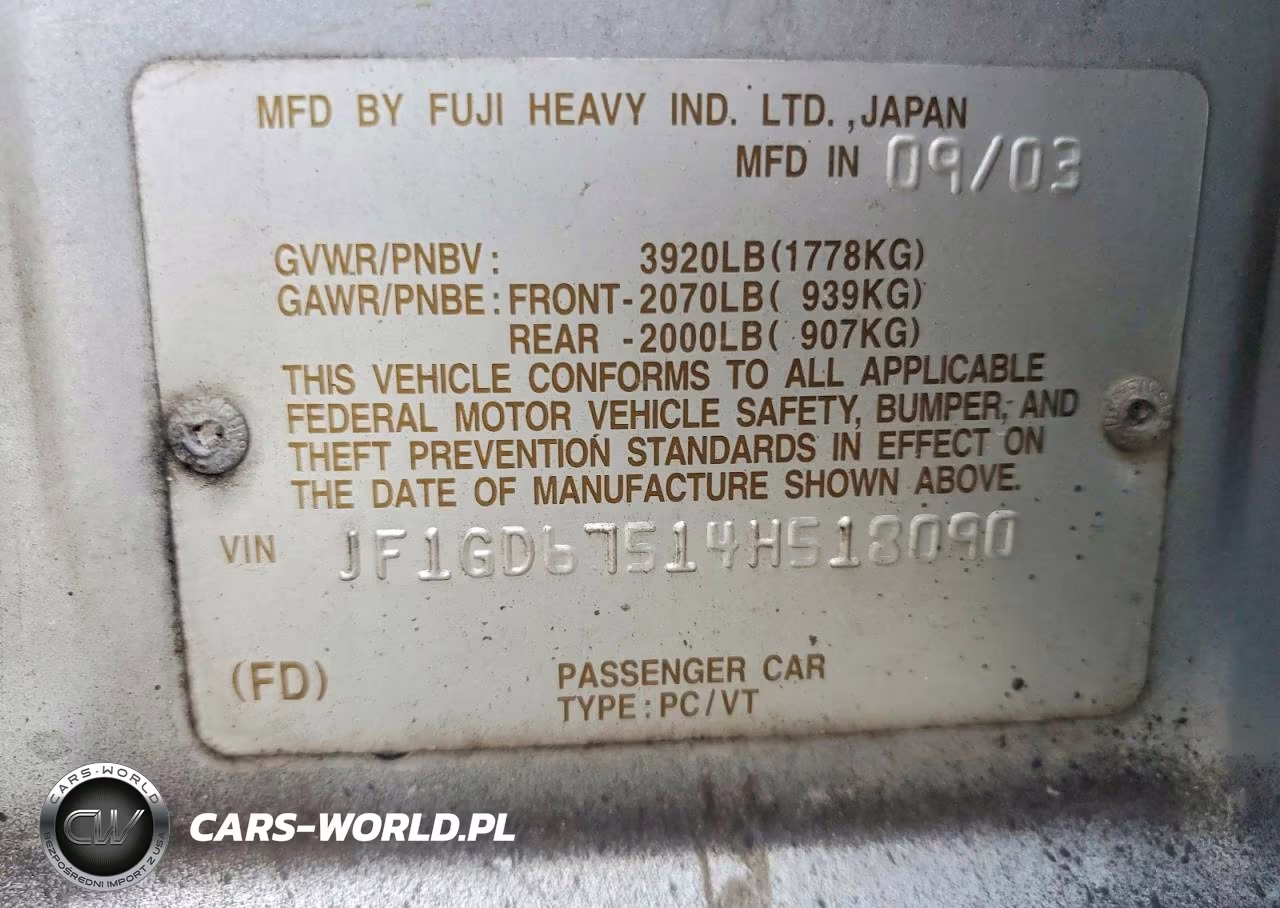 2004 Subaru Impreza Rs VIN:JF1GD67514H518090 - 12