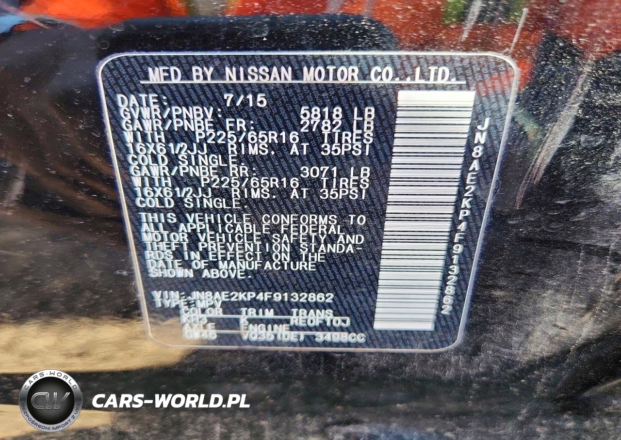 2015 Nissan Quest 3.5 S VIN:JN8AE2KP4F9132862 - 14