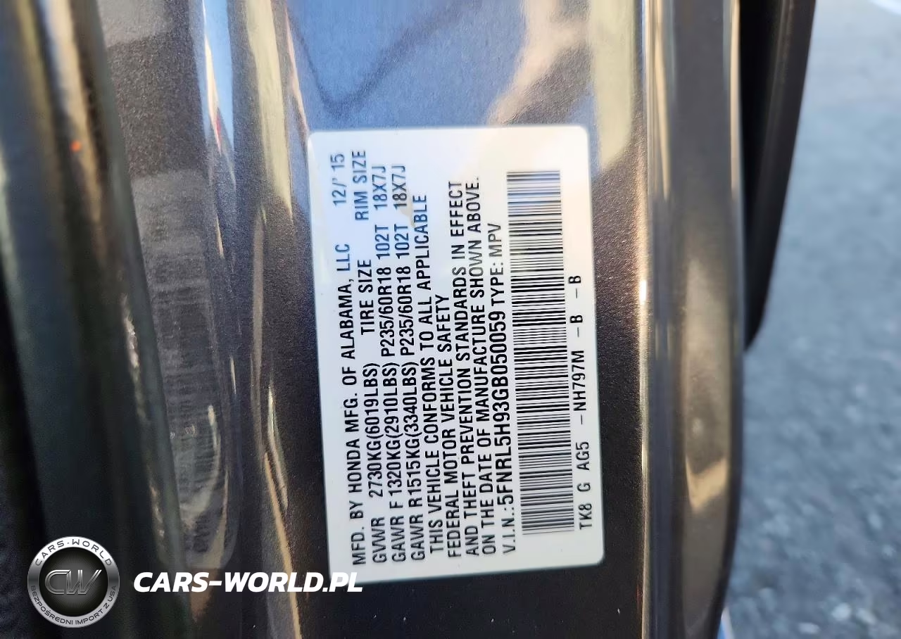 2016 Honda Odyssey Touring VIN:5FNRL5H93GB050059 - 13