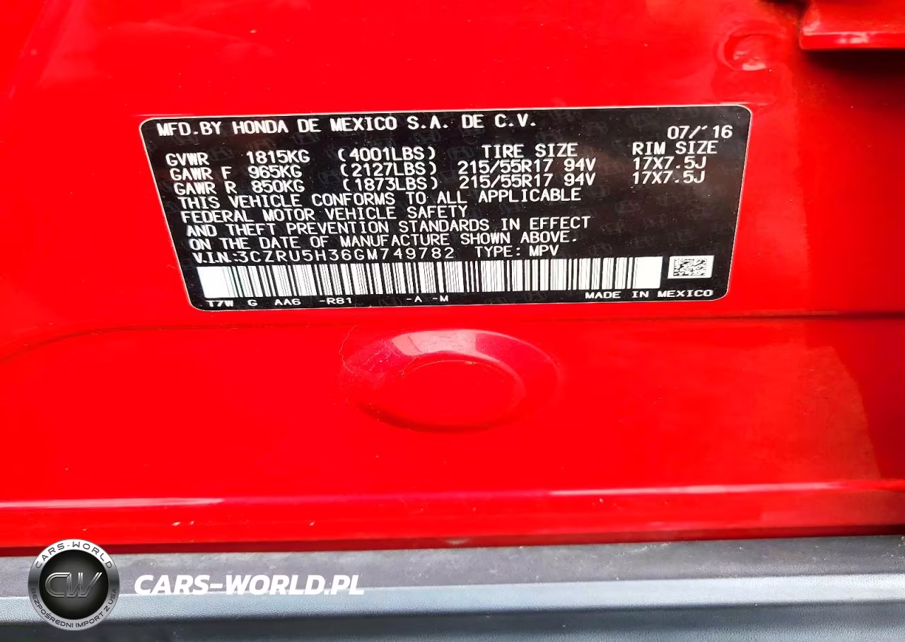 2016 Honda Hr-V Lx VIN:3CZRU5H36GM749782 - 13