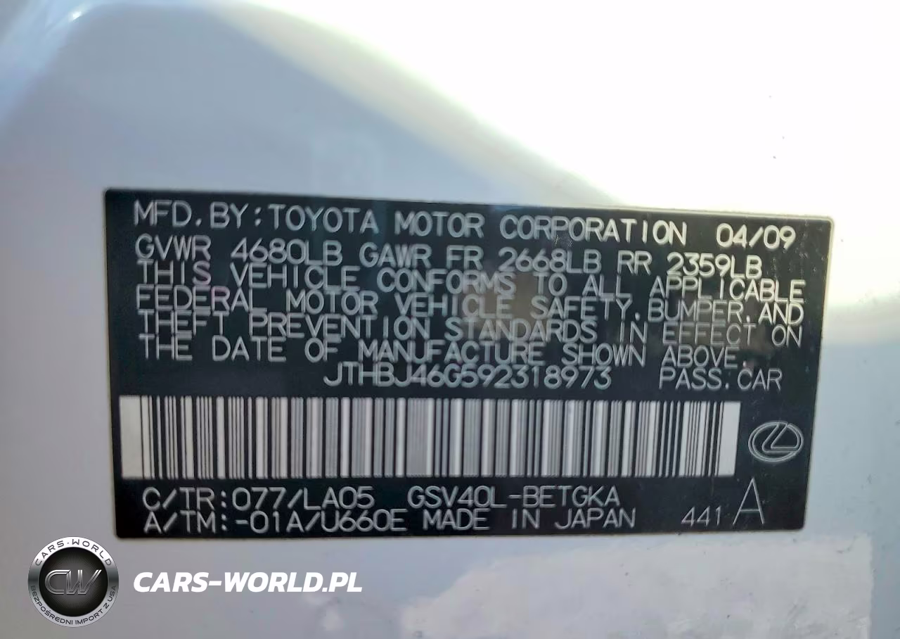2009 Lexus Es 350 350 VIN:JTHBJ46G592318973 - 14