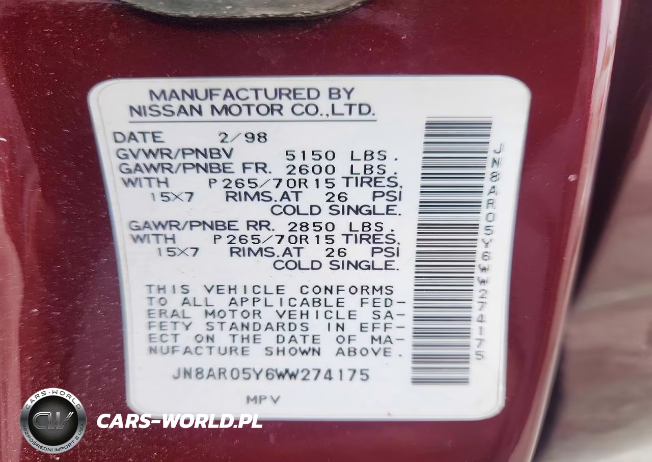 1998 Nissan Pathfinder Xe VIN:JN8AR05Y6WW274175 - 13