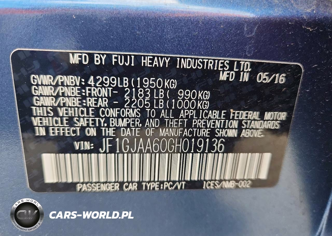 2016 Subaru Impreza VIN:JF1GJAA60GH019136 - 12