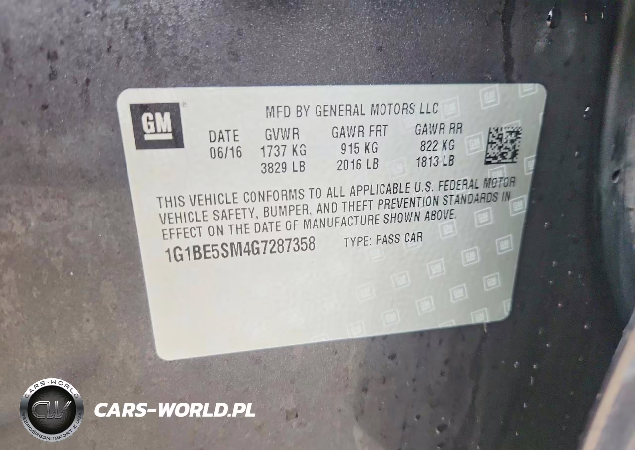 2016 Chevrolet Cruze Lt VIN:1G1BE5SM4G7287358 - 12