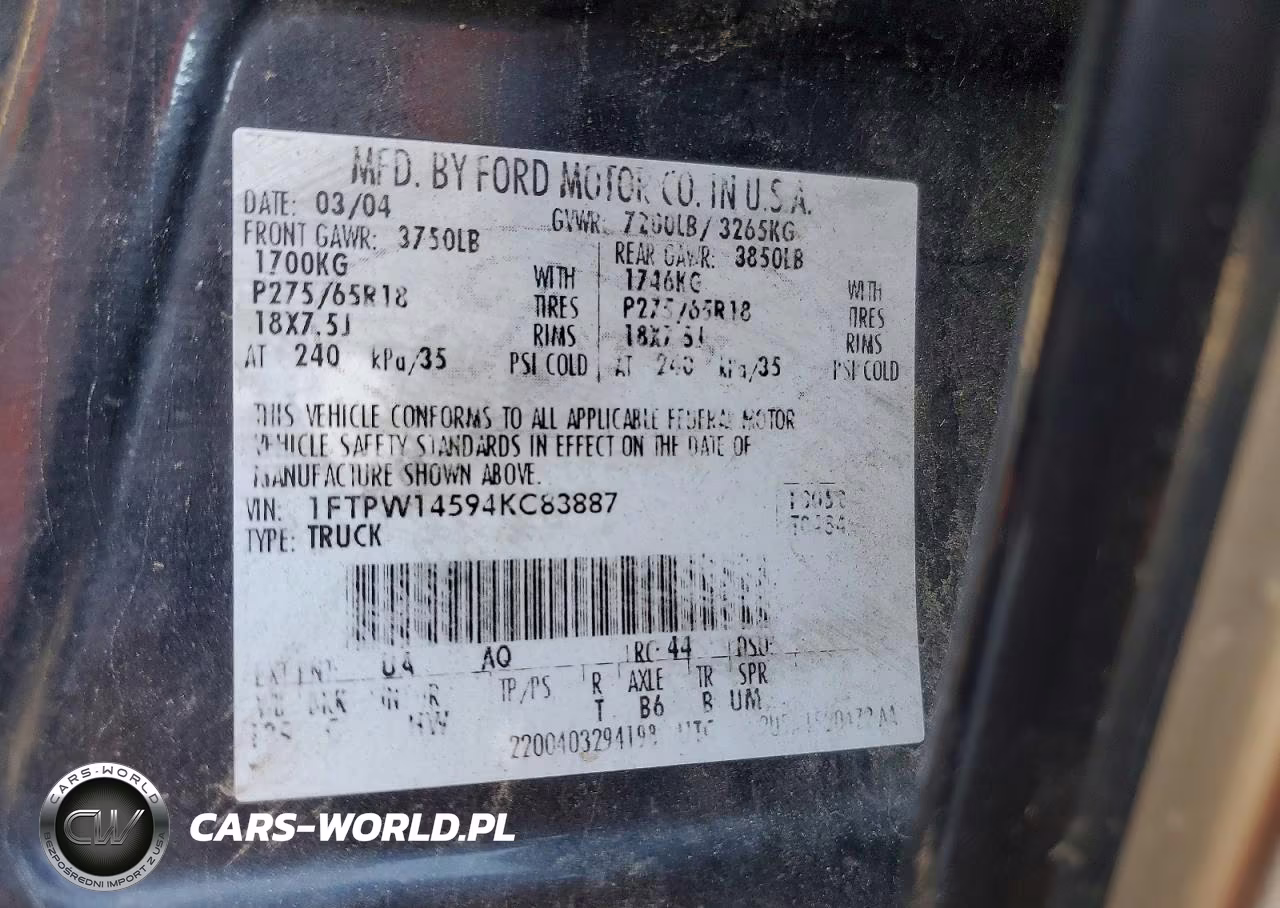 2004 Ford F150 Supercrew VIN:1FTPW14594KC83887 - 12
