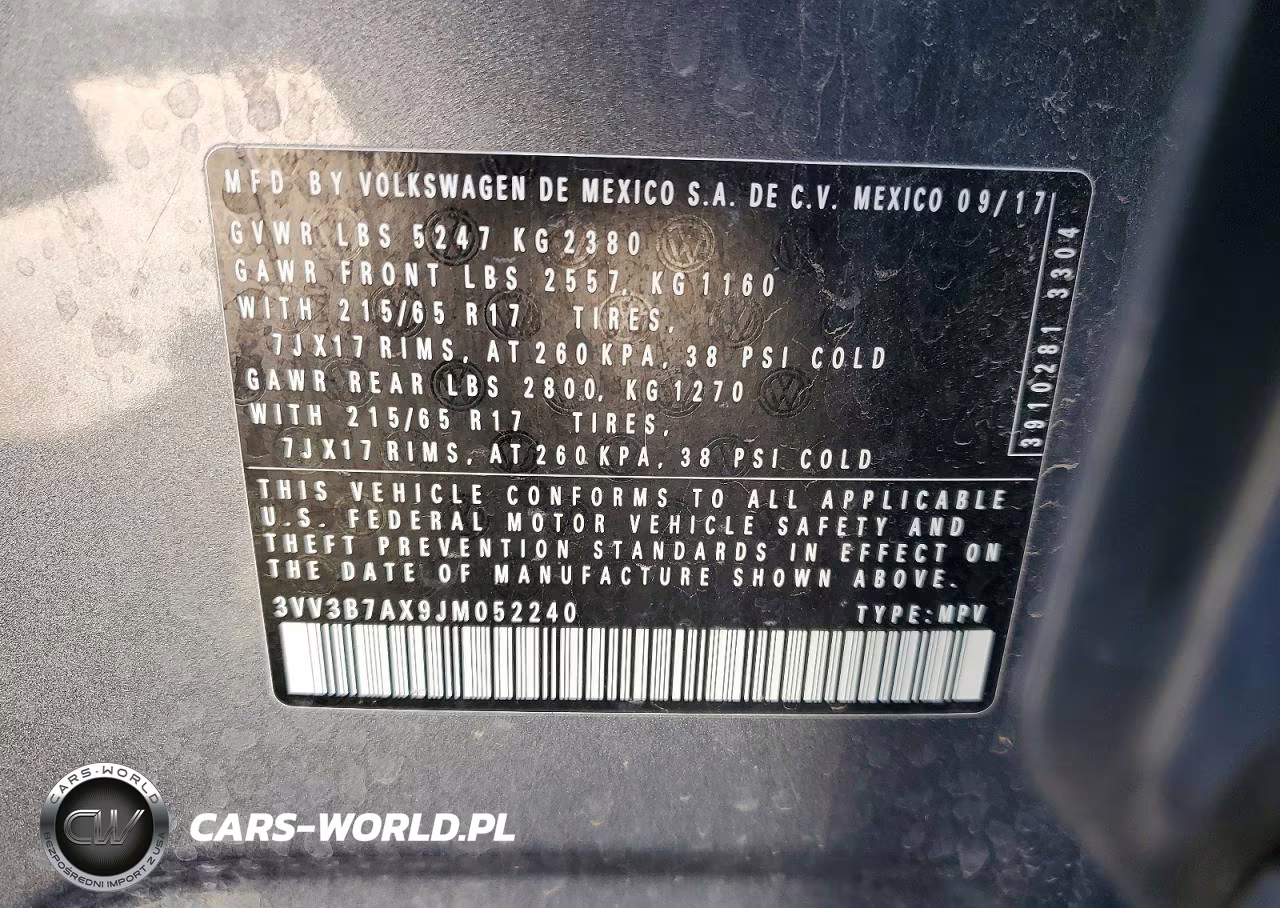 2018 Volkswagen Tiguan Se VIN:3VV3B7AX9JM052240 - 13