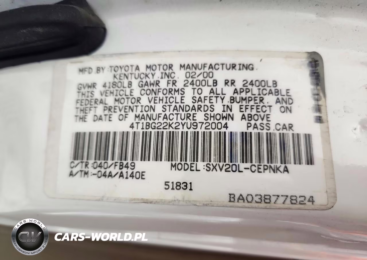 2000 Toyota Camry Le VIN:4T1BG22K2YU972004 - 12