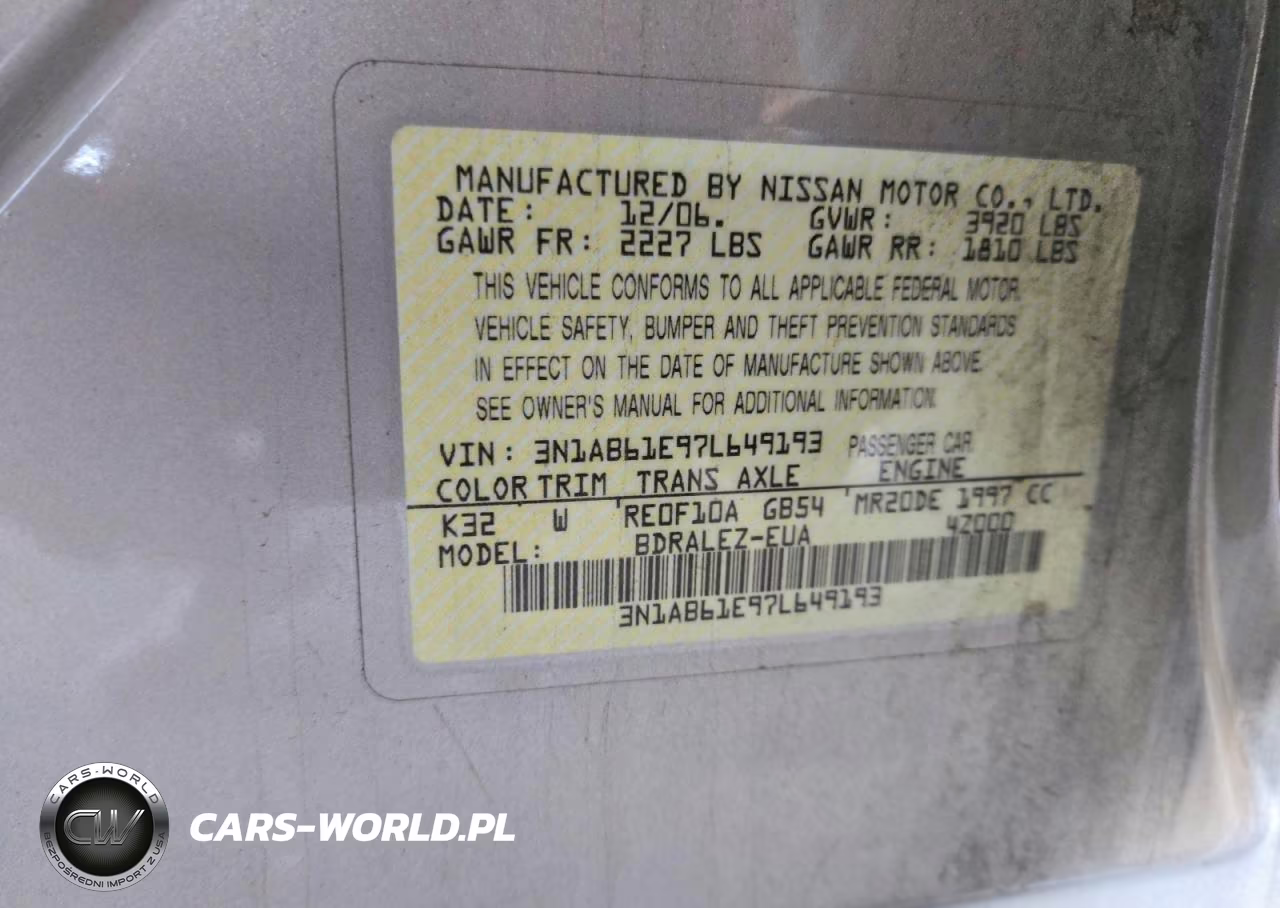 2007 Nissan Sentra VIN:3N1AB61E97L649193 - 12