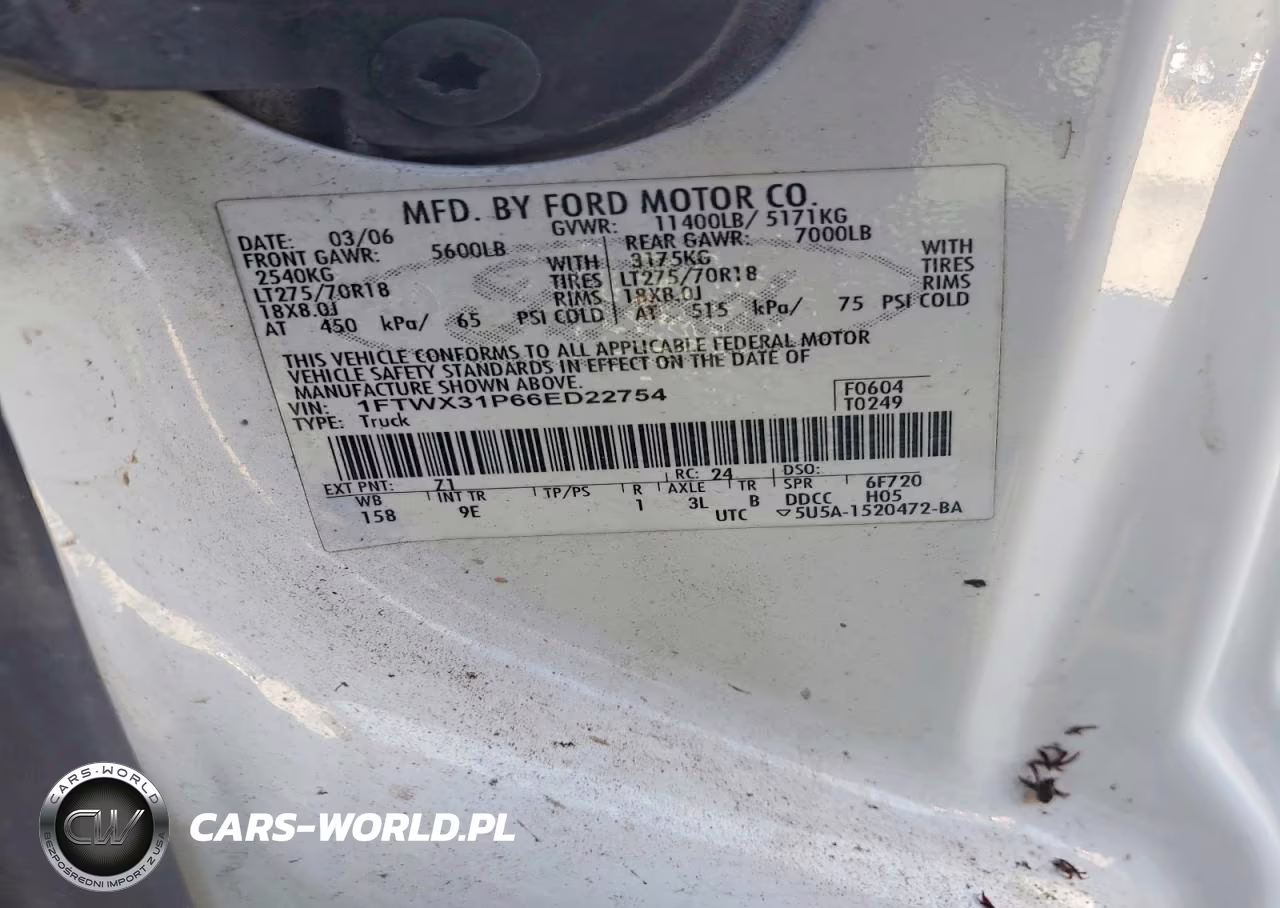 2006 Ford F350 Srw Super Duty VIN:1FTWX31P66ED22754 - 12