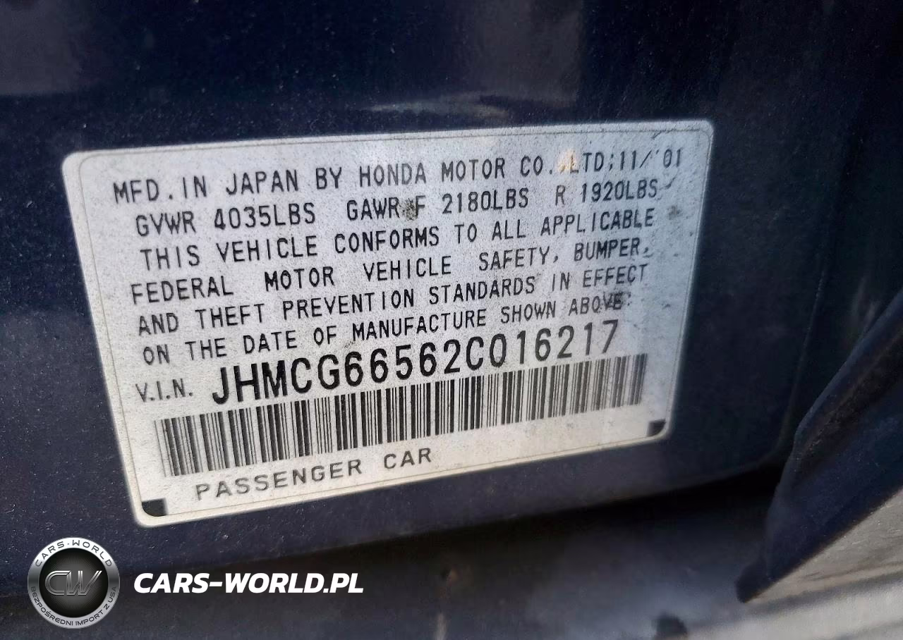 2002 Honda Accord Lx VIN:JHMCG66562C016217 - 12