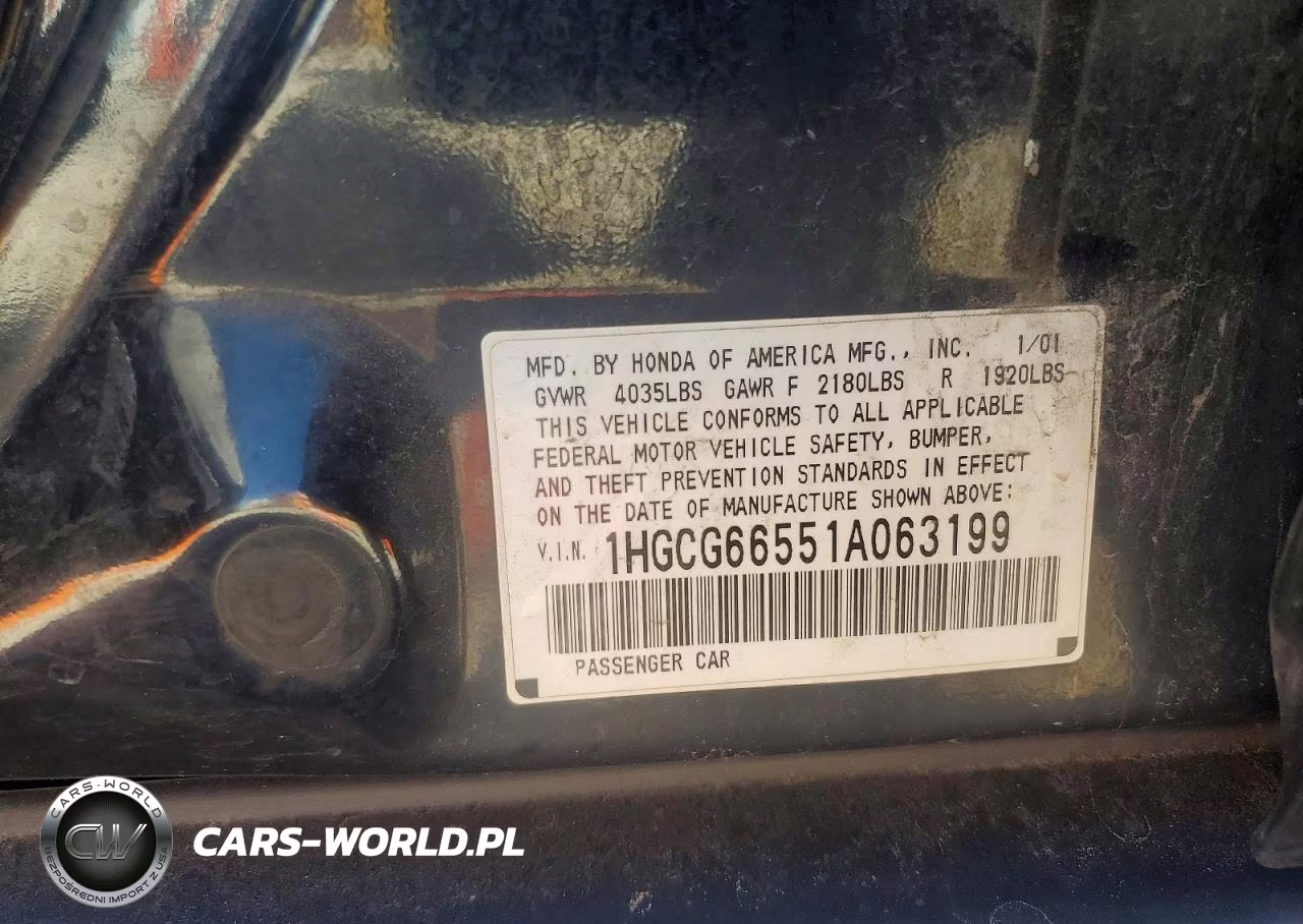 2001 Honda Accord Lx VIN:1HGCG66551A063199 - 12