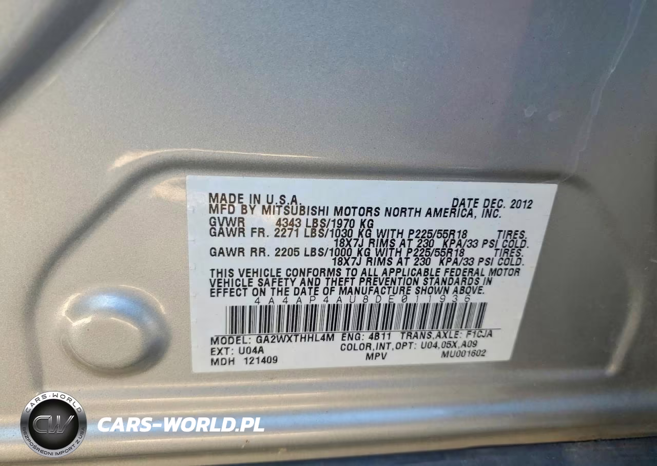 2013 Mitsubishi Outlander Sport Se VIN:4A4AP4AU8DE011936 - 13