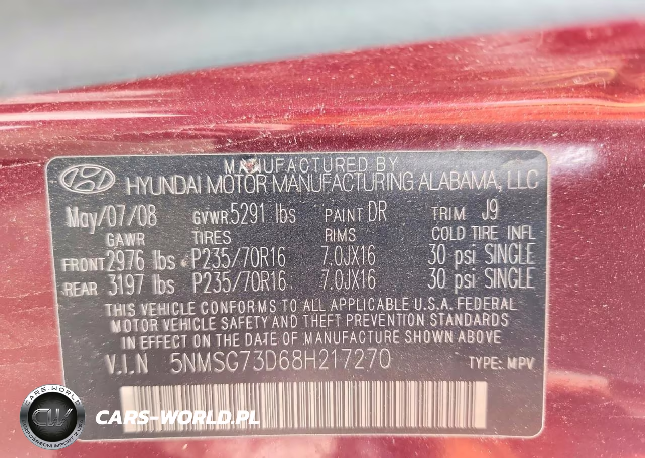 2008 Hyundai Santa Fe Gls VIN:5NMSG73D68H217270 - 14