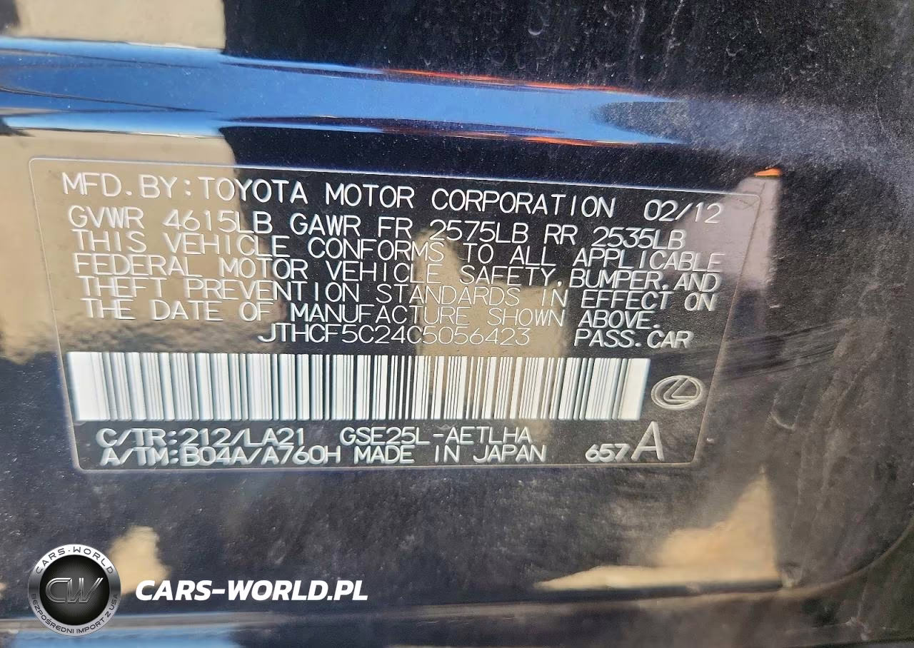 2012 Lexus Is 250 VIN:JTHCF5C24C5056423 - 13