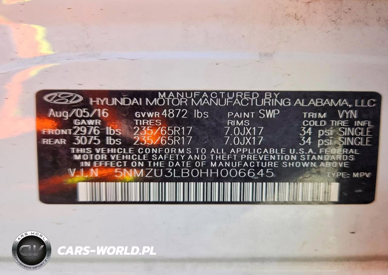 2017 Hyundai Santa Fe Sport 2.4L VIN:5NMZU3LB0HH006645 - 13