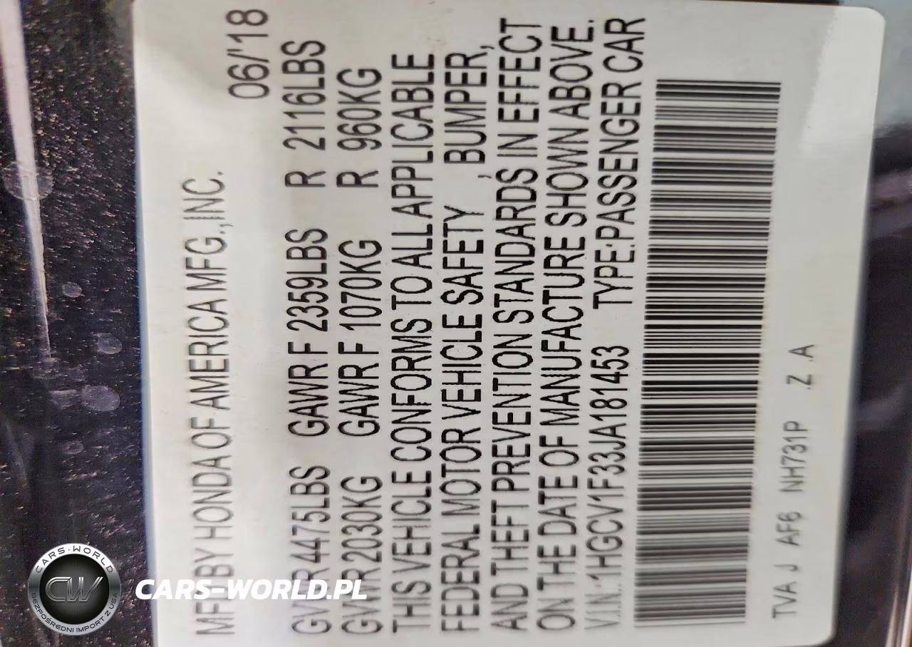 2018 Honda Accord Sport VIN:1HGCV1F33JA181453 - 12