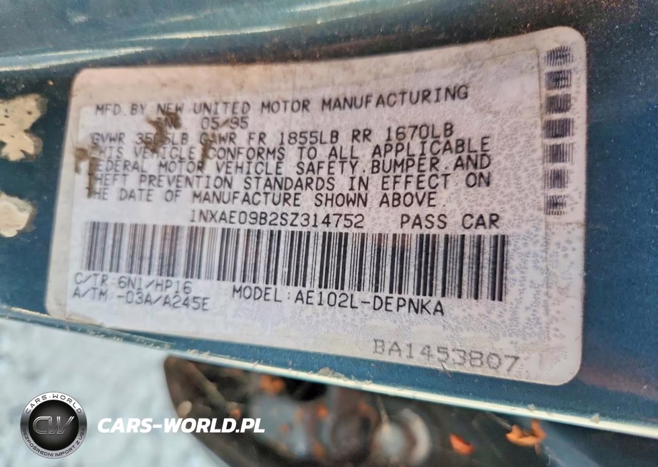1995 Toyota Corolla Dx VIN:1NXAE09B2SZ314752 - 12