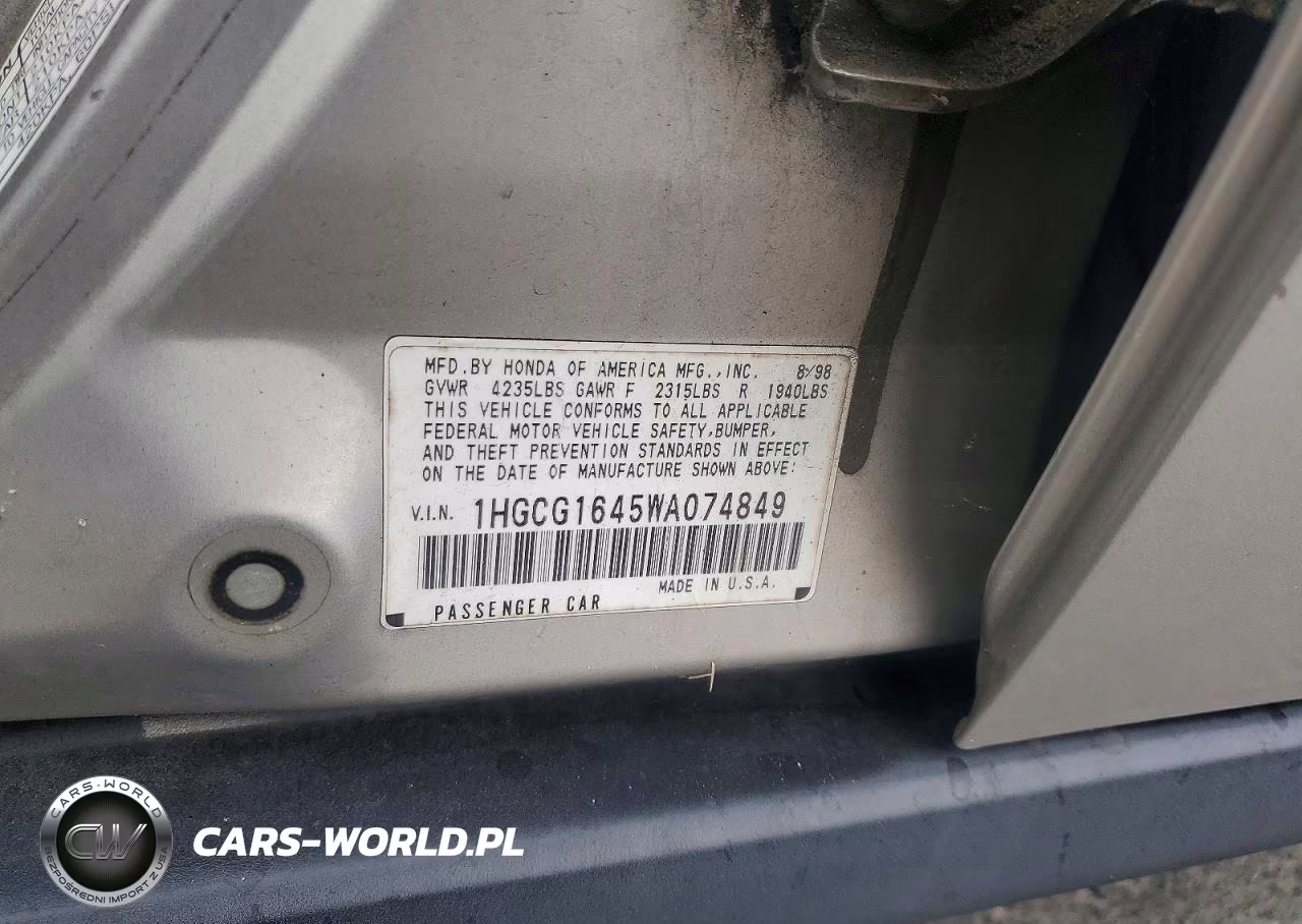 1998 Honda Accord Lx VIN:1HGCG1645WA074849 - 13