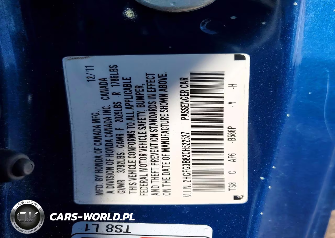 2012 Honda Civic Ex VIN:2HGFG3B82CH522527 - 12