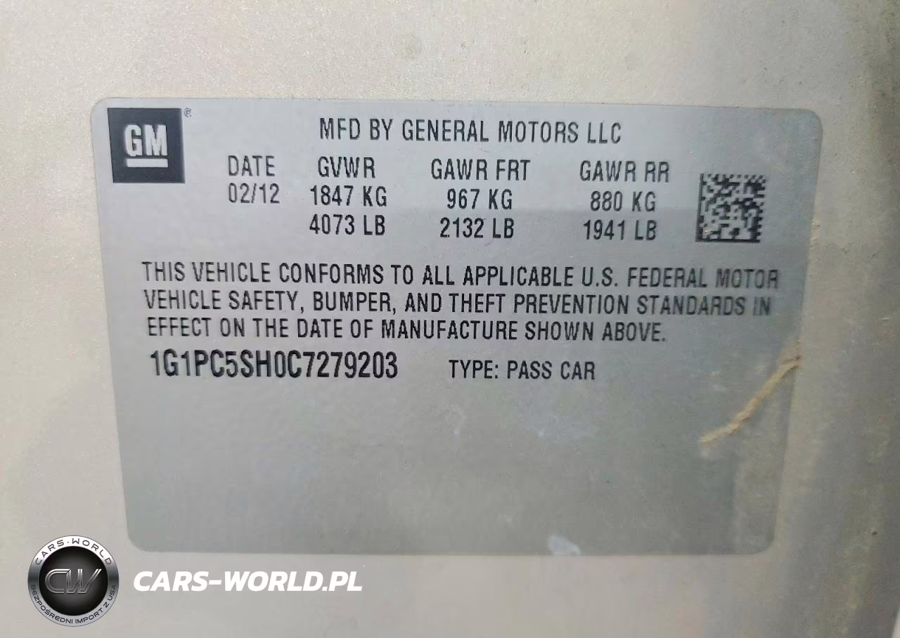 2012 Chevrolet Cruze Ls VIN:1G1PC5SH0C7279203 - 12