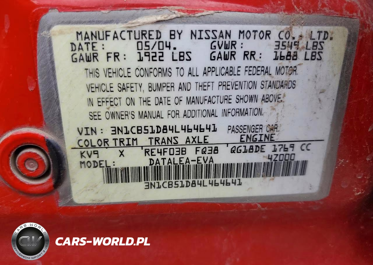 2004 Nissan Sentra 1.8 VIN:3N1CB51D84L464641 - 12