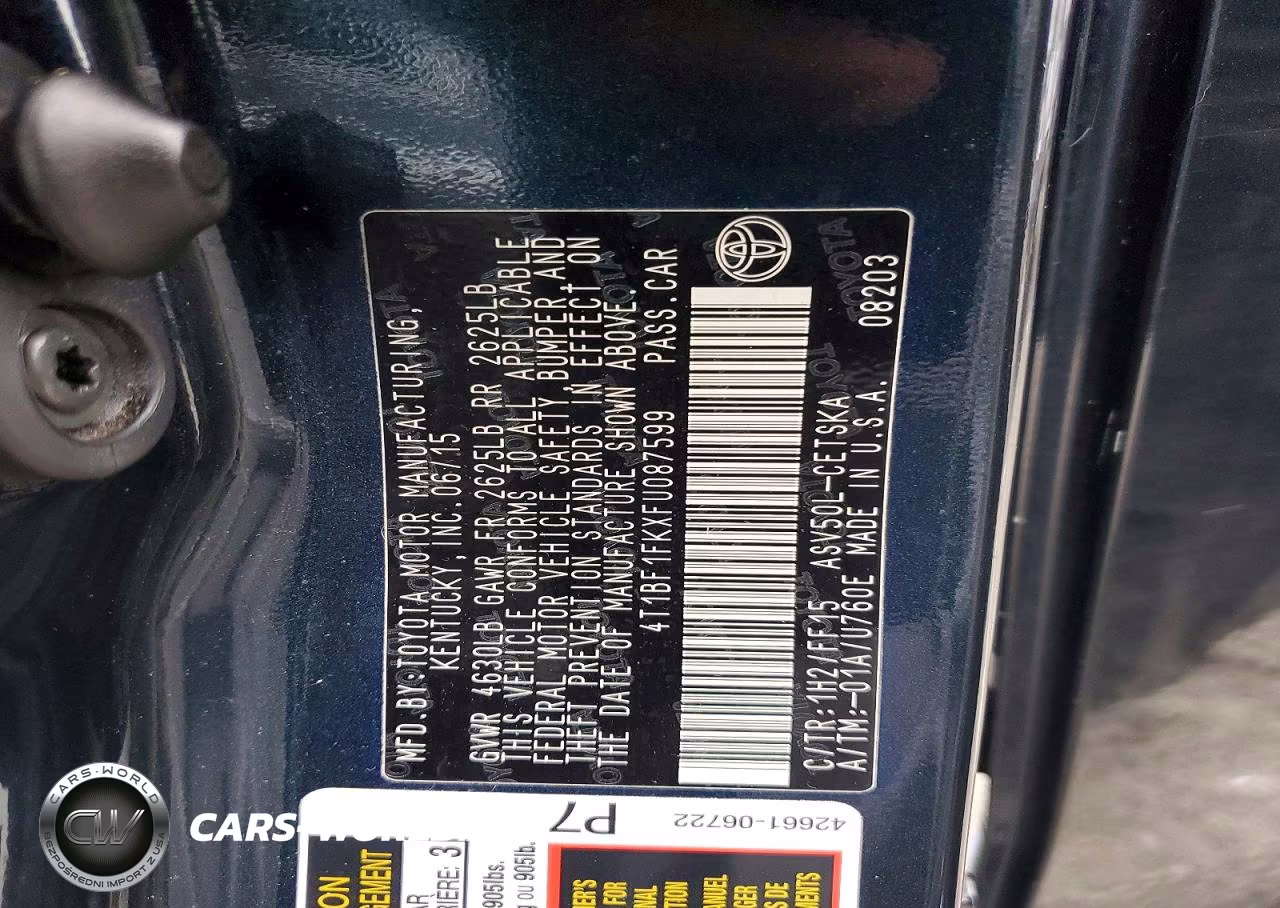 2015 Toyota Camry Se VIN:4T1BF1FKXFU087599 - 12