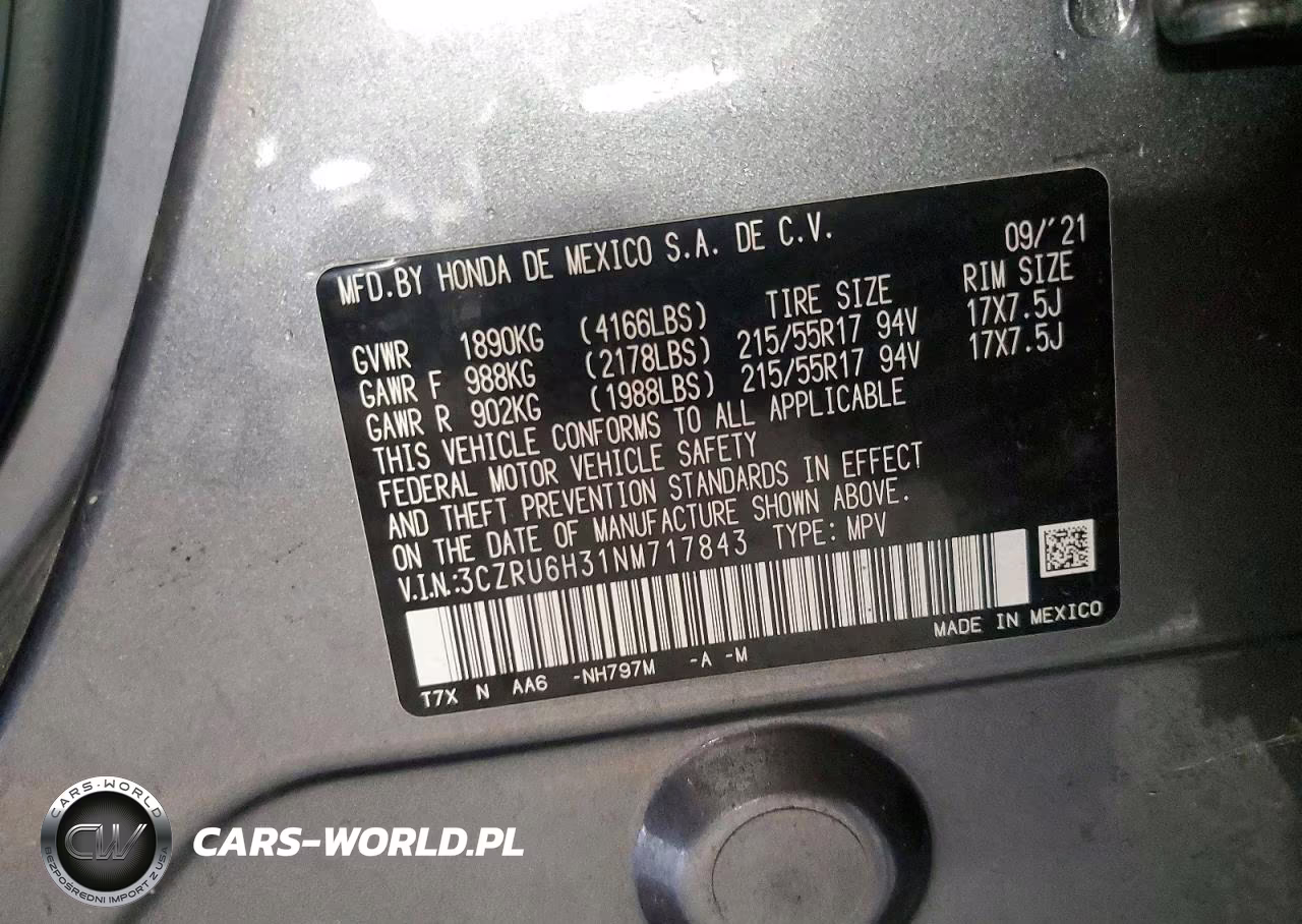 2022 Honda Hr-V Lx VIN:3CZRU6H31NM717843 - 12