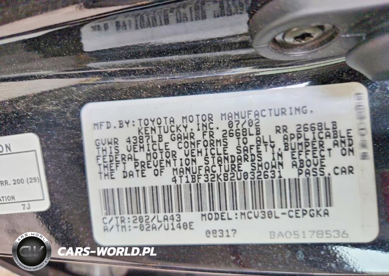 2002 Toyota Camry Xle V6 VIN:4T1BF32K82U032631 - 12