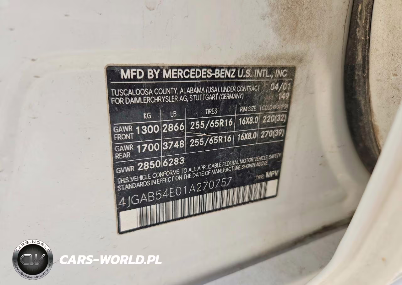 2001 Mercedes-Benz Ml 320 VIN:4JGAB54E01A270757 - 13