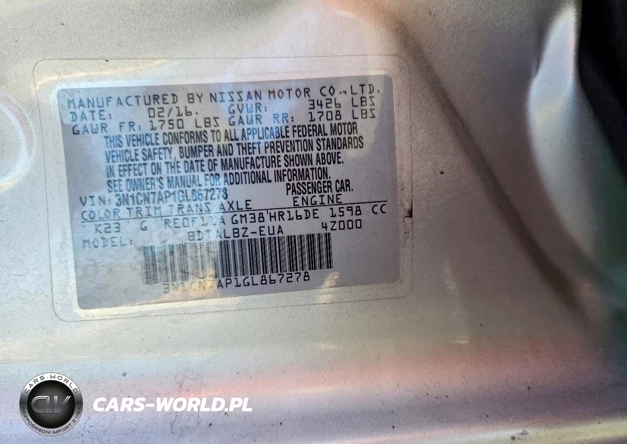 2016 Nissan Versa 1.6 Sv VIN:3N1CN7AP1GL867278 - 12
