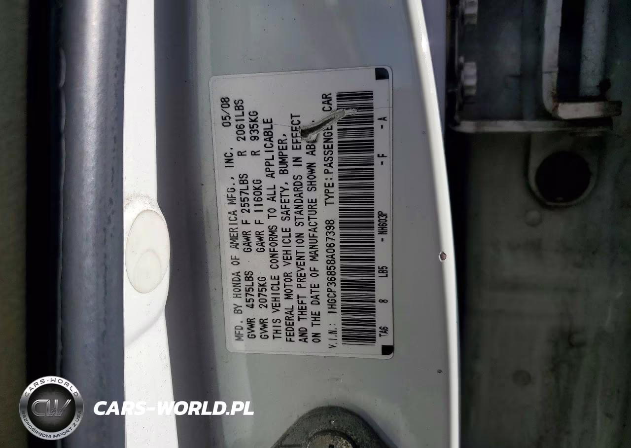 2008 Honda Accord Exl VIN:1HGCP36858A067398 - 12