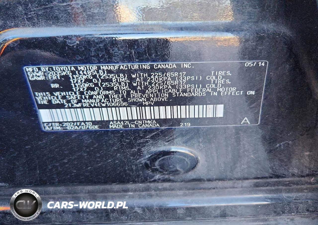 2014 Toyota Rav4 Xle VIN:2T3WFREV4EW106696 - 13