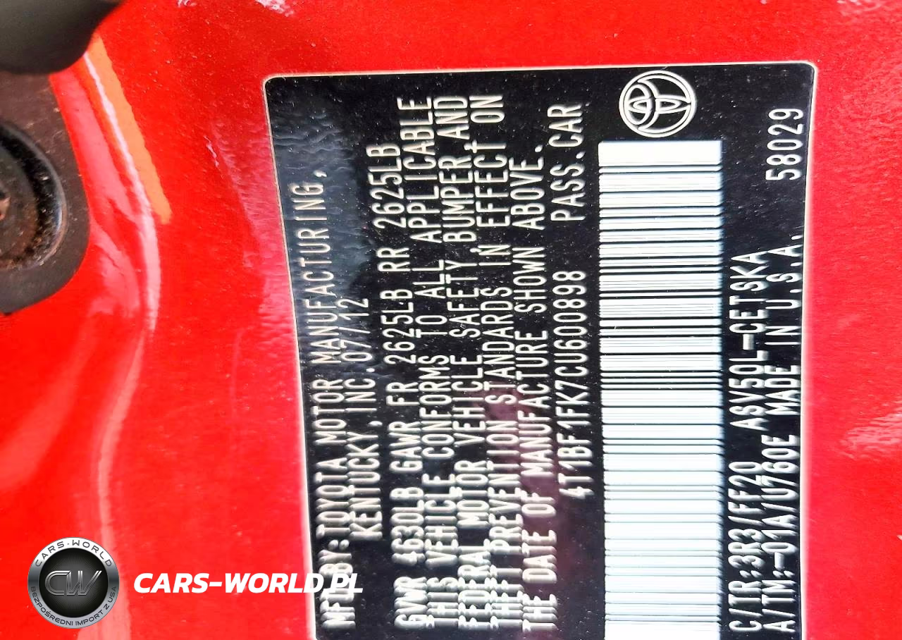 2012 Toyota Camry L VIN:4T1BF1FK7CU600898 - 12