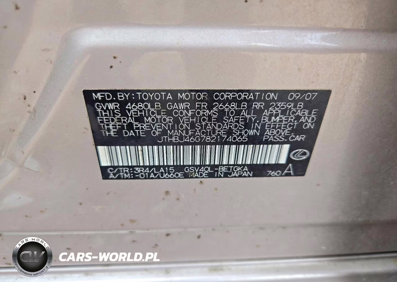 2008 Lexus Es 350 VIN:JTHBJ46G782174065 - 12