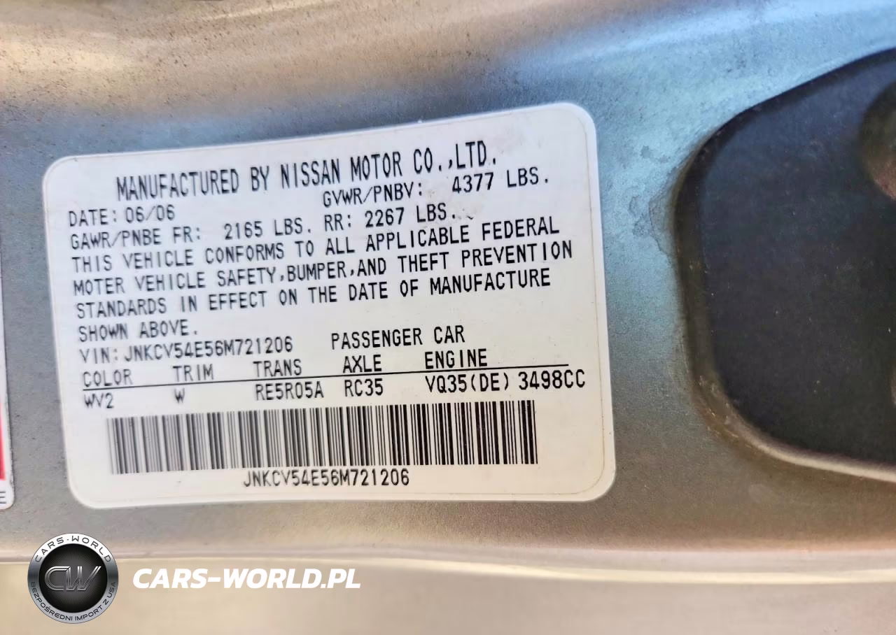2006 Infiniti G35 Base VIN:JNKCV54E56M721206 - 12