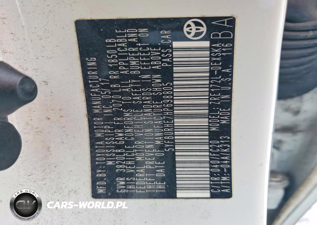 2017 Toyota Corolla Se VIN:5YFBURHE7HP698805 - 12